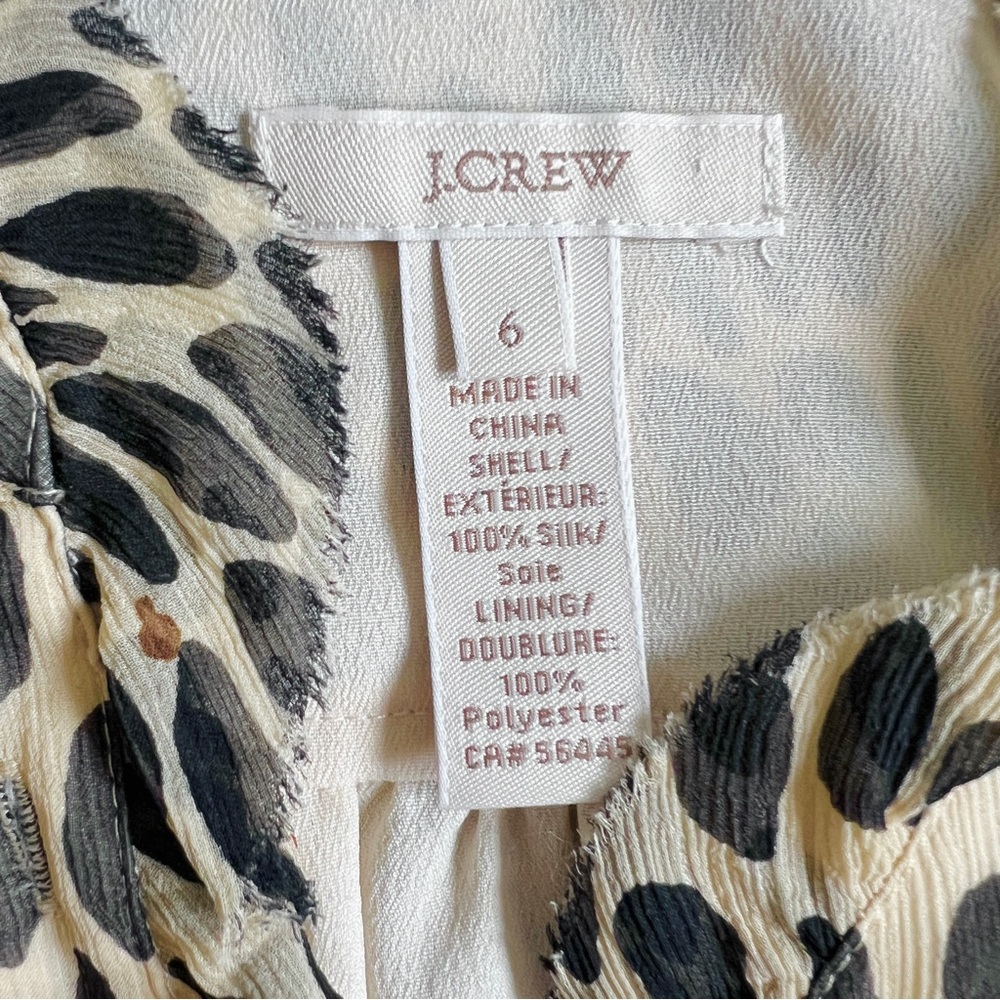 J. Crew Silk Leopard Animal Print Ruffle Blouse Cream Ivory Tan Black Sz 6 - Picture 16 of 17